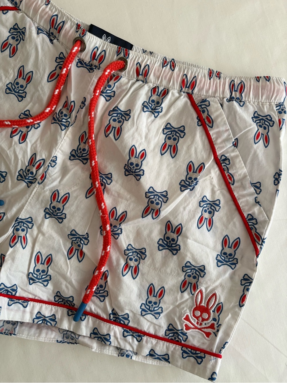 Psycho Bunny Men's Size S White All Over Logo Print Lounge Shorts Cotton